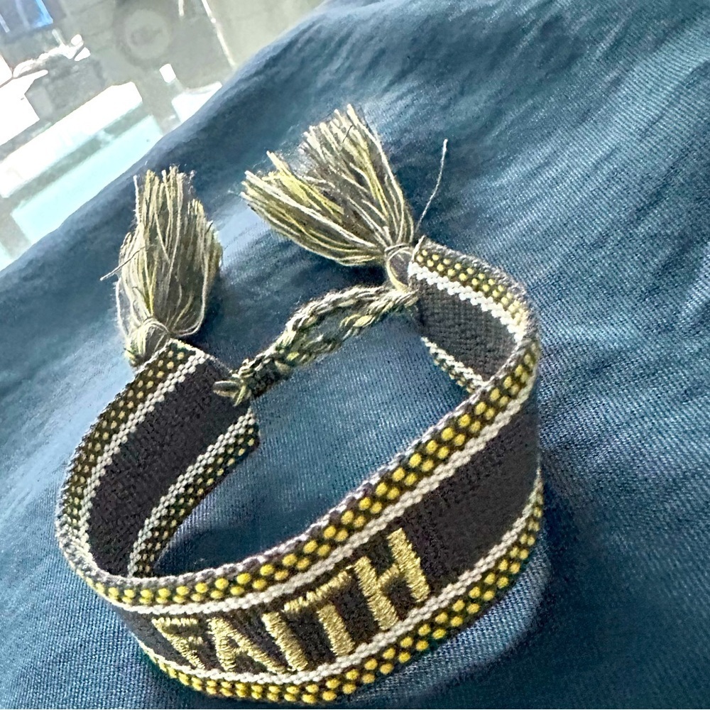 GRAY Bracelet with Gold 'FAITH' Embroidery